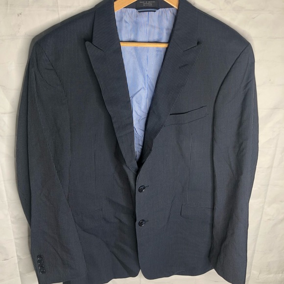 Tommy Hilfiger Mens 42RNavy Blue 100% Wool Striped Sport Coat